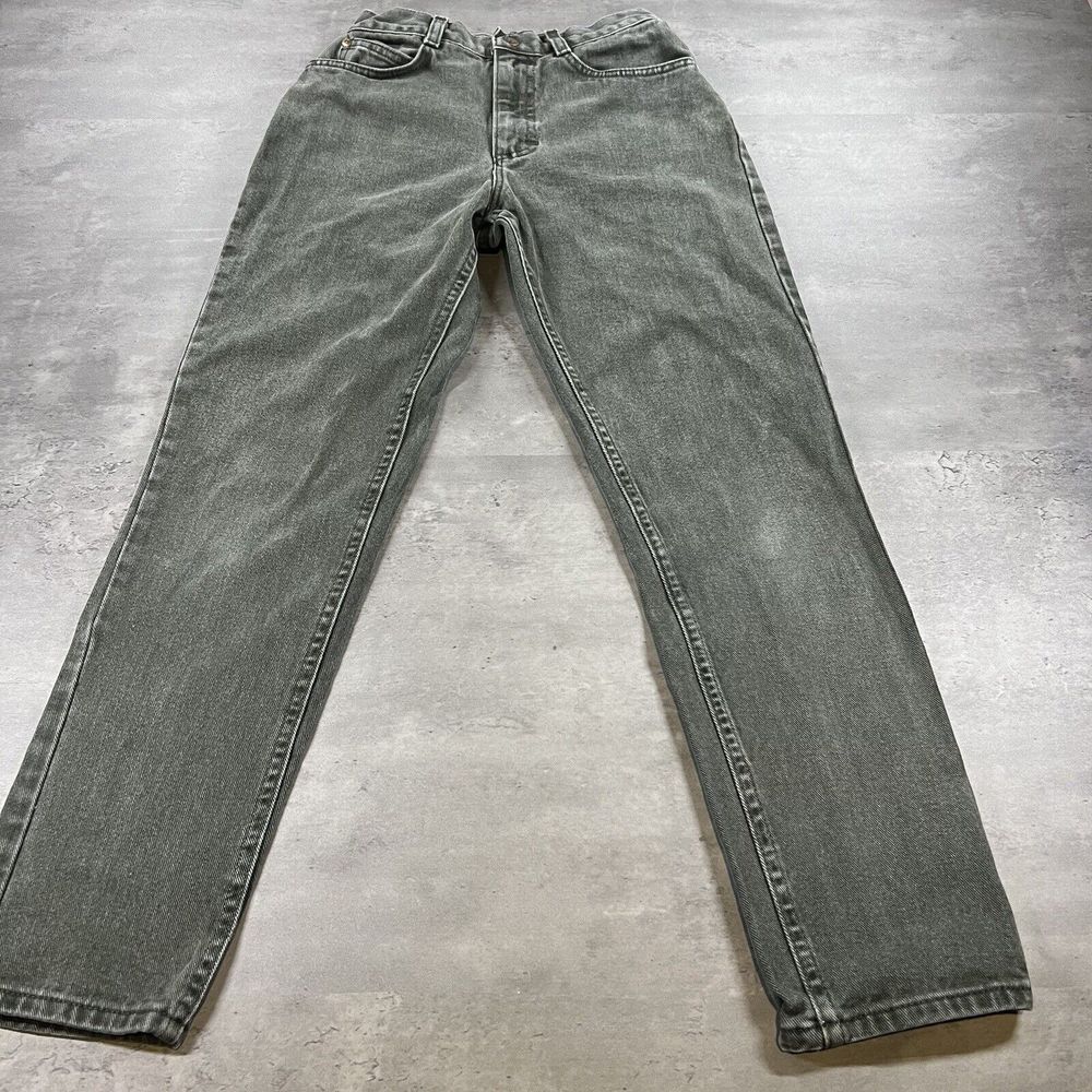 Vintage Lee Jeans Women 24x28 Green High Waist Tapered Leg Waist Union USA Made‎